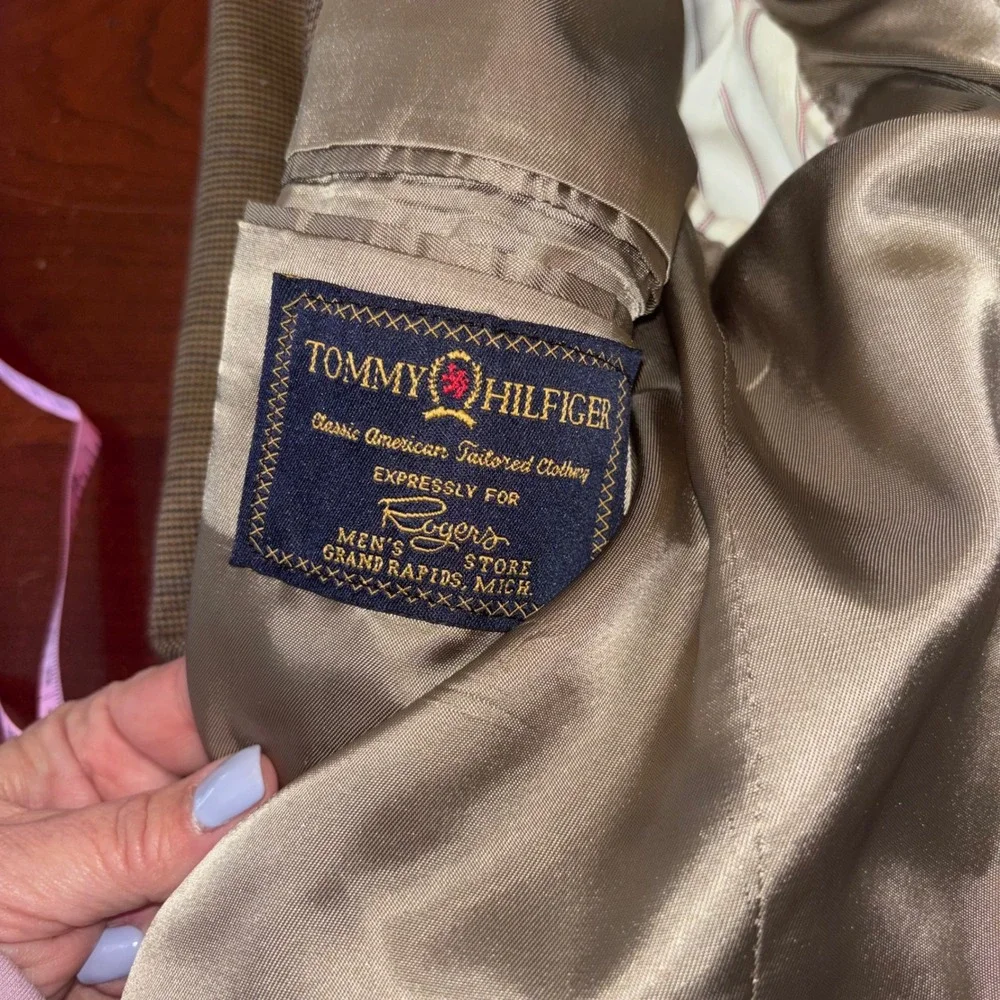 Tommy Hilfiger | Mens 46L | Pure Wool Brown‎ Houndstooth | Made in USA | Vintage